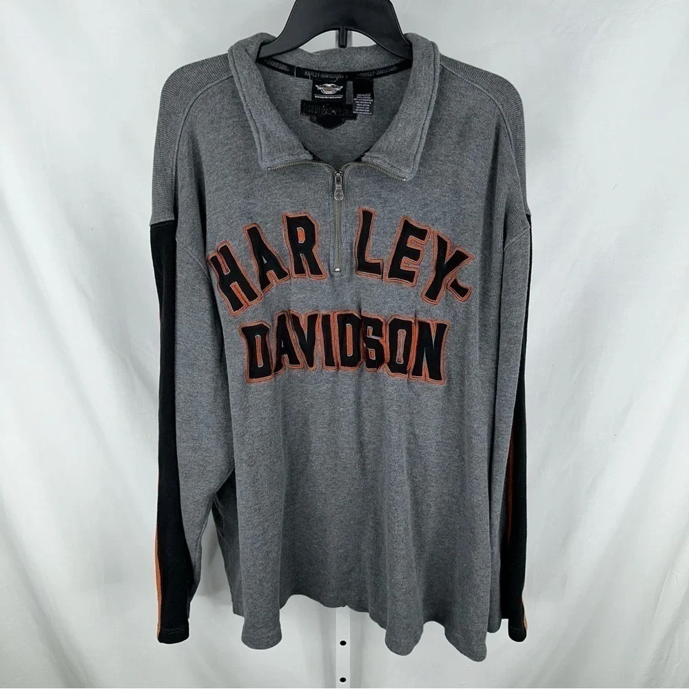 Harley Davidson Men’s Gray Quarter Zip Gray Long Sleeve Sweater Shirt Size 3XL